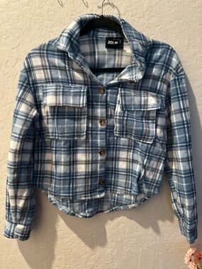 Jolie Blue & White Plaid Button-Front Shacket